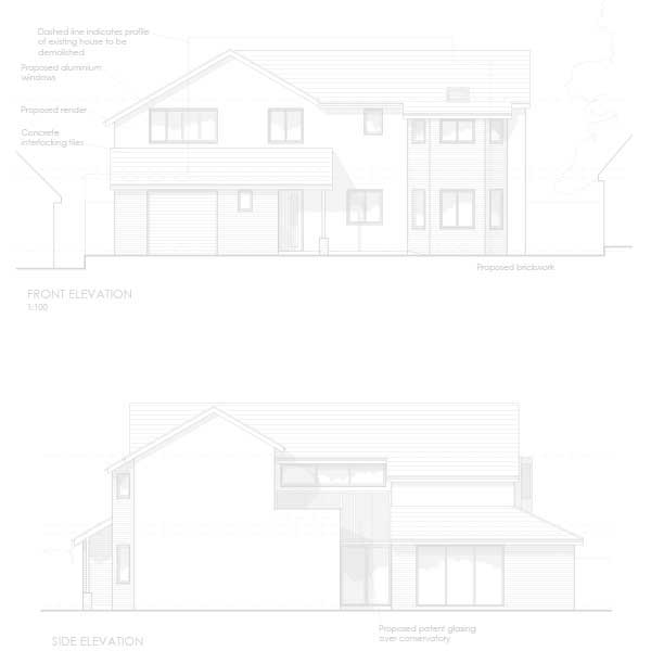 Modern architectural design rendering of a sustainable, eco-friendly home